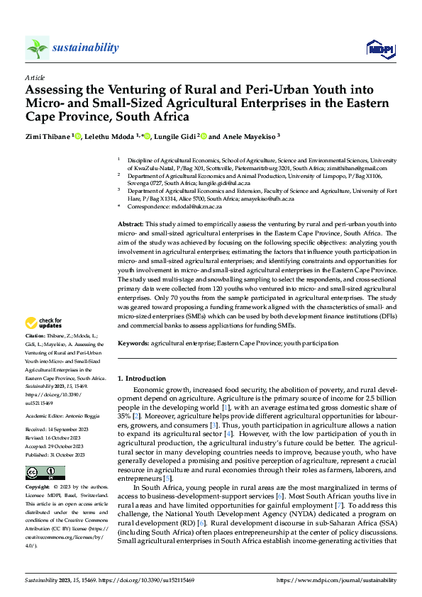 (PDF) Assessing the Venturing of Rural and Peri-Urban Youth into Micro ...