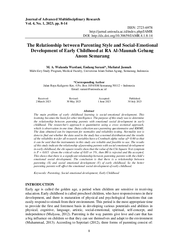 (PDF) The Relationship between Parenting Style and Social-Emotional ...