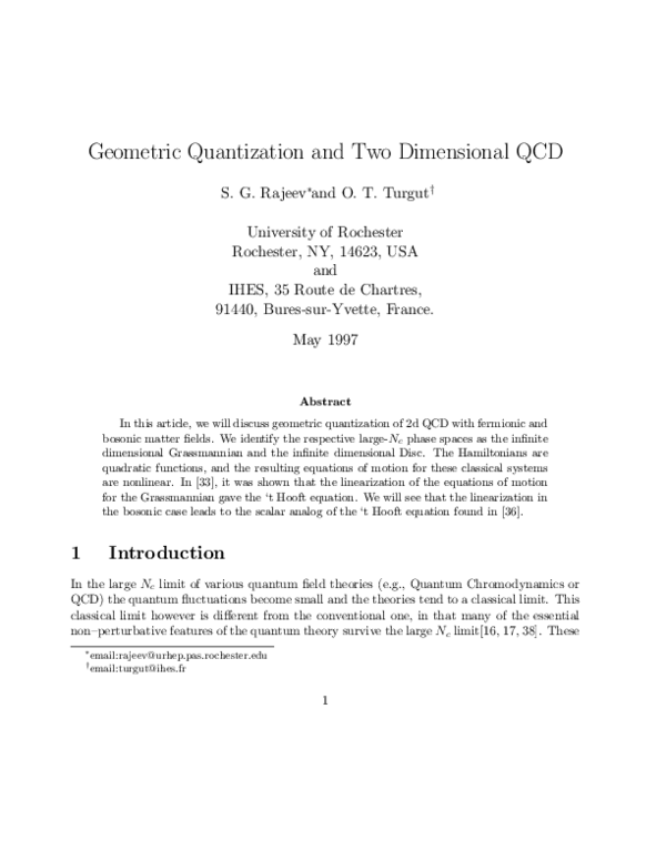 (PDF) Geometric Quantization and Two Dimensional QCD
