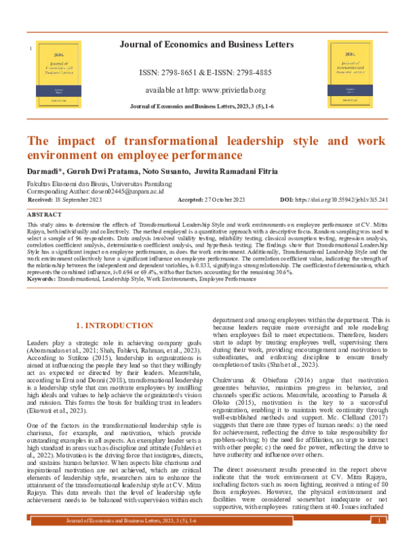 (PDF) The impact of transformational leadership style and work ...