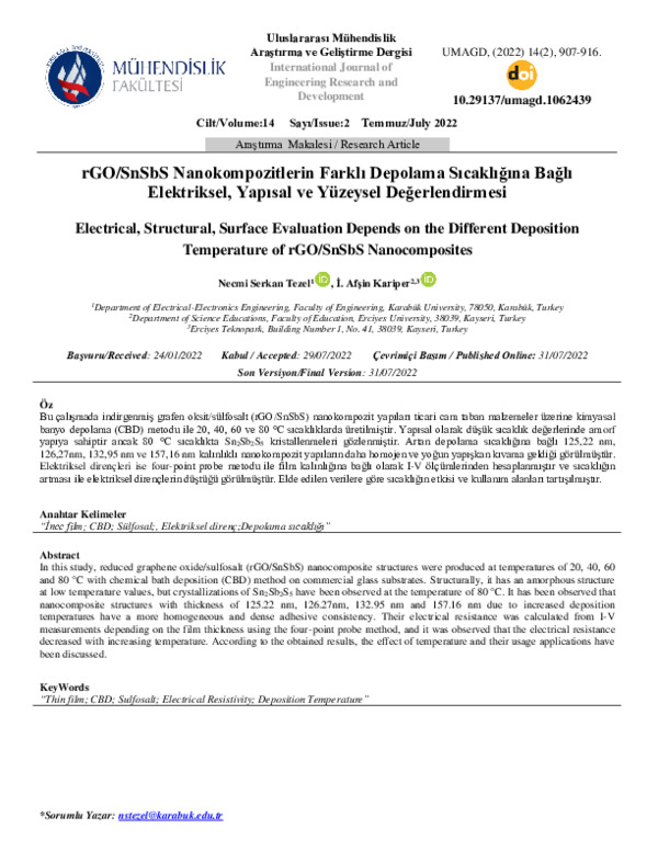 (PDF) rGO/SnSbS Nanokompozitlerin Farklı Depolama Sıcaklığına Bağlı ...