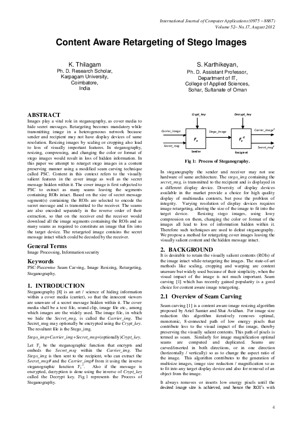 (PDF) Content Aware Retargeting of Stego Images