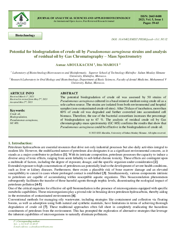 (PDF) Potential for biodegradation crude oil P aeruginosa