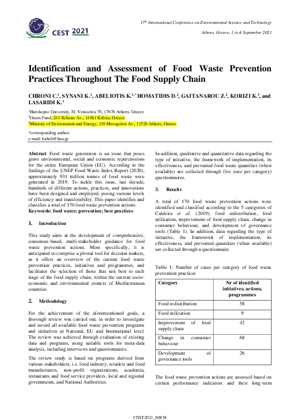 (PDF) Identification and Assessment of Food Waste Prevention Practices ...
