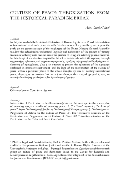 (PDF) CULTURE OF PEACE: THEORIZATION FROM THE HISTORICAL PARADIGM BREAK