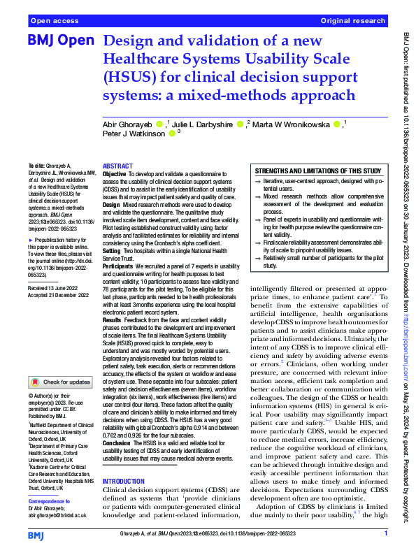 (PDF) Design and validation of a new Healthcare Systems Usability Scale ...