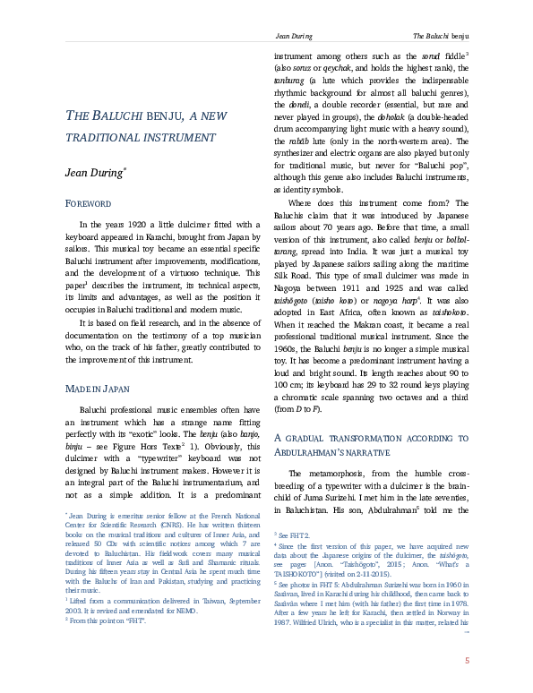 (PDF) The Baluchi benju, a new traditional instrument
