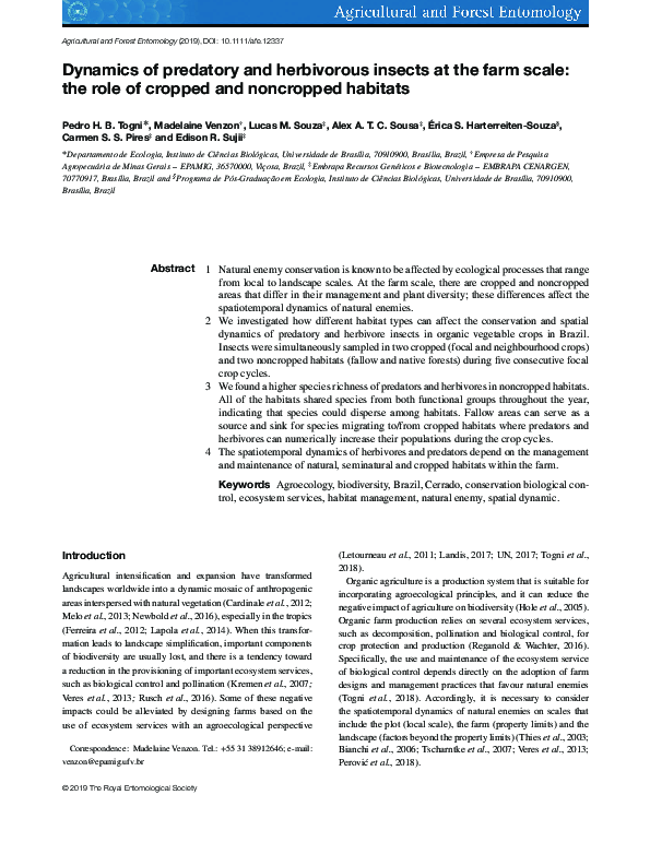 (PDF) Dynamics of predatory and herbivorous insects at the farm scale ...