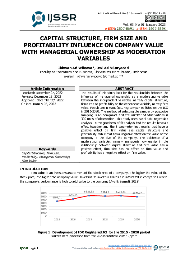 (PDF) Capital Structure, Company Size and Profitability Influence on ...