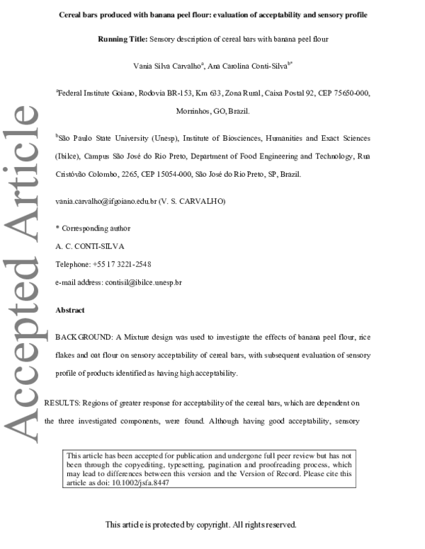 (PDF) Cereal bars produced with banana peel flour: evaluation of ...