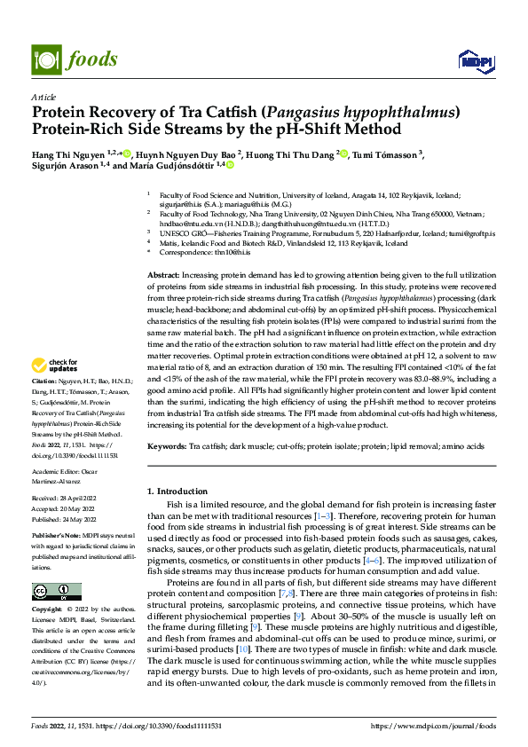 (PDF) Protein Recovery of Tra Catfish (Pangasius hypophthalmus) Protein ...