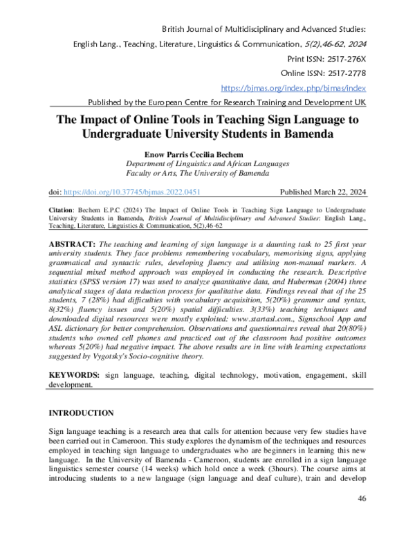 (PDF) The Impact of Online Tools in Teaching Sign Language to ...