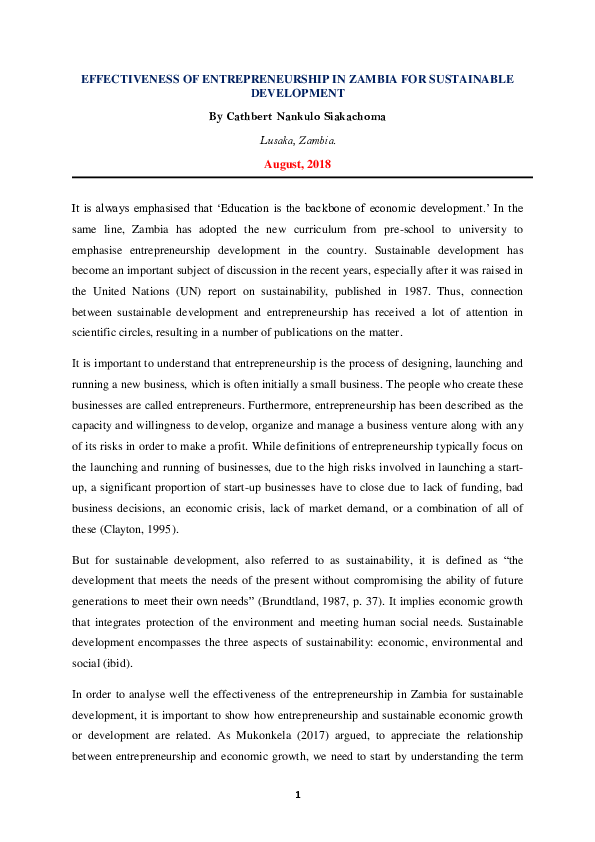 (PDF) EFFECTIVENESS OF ENTREPRENEURSHIP TO SUSTAINABLE DEVELOPMENT