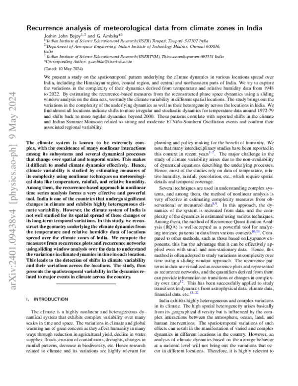 (PDF) Recurrence analysis of meteorological data from climate zones in ...