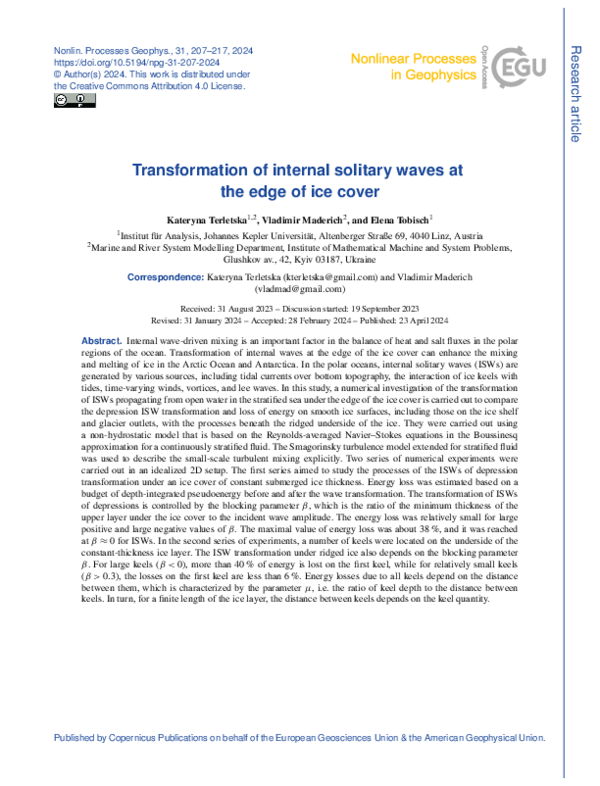 (PDF) Transformation of internal solitary waves at the edge of ice cover