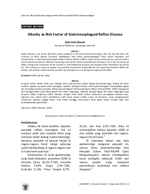 (PDF) Obesity as Risk Factor of Gastroesophageal Reflux Disease