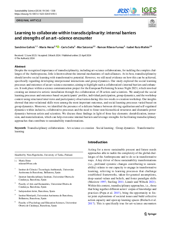 (PDF) Learning to collaborate within transdisciplinarity: internal ...