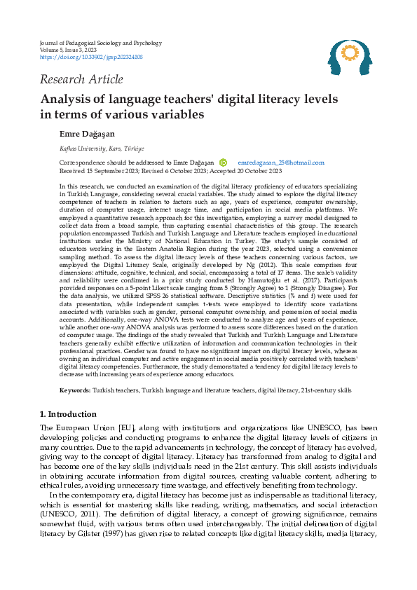 (PDF) Analysis of language teachers digital literacy levels in terms of ...