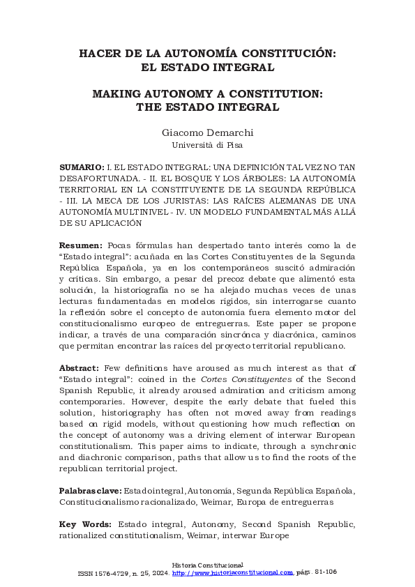 (PDF) Hacer de la Autonomía Constitución: el Estado integral
