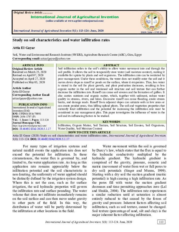 (PDF) Study on soil characteristics and water infiltration rates