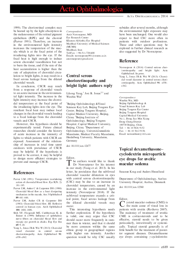 (PDF) Central serous chorioretinopathy and bright light