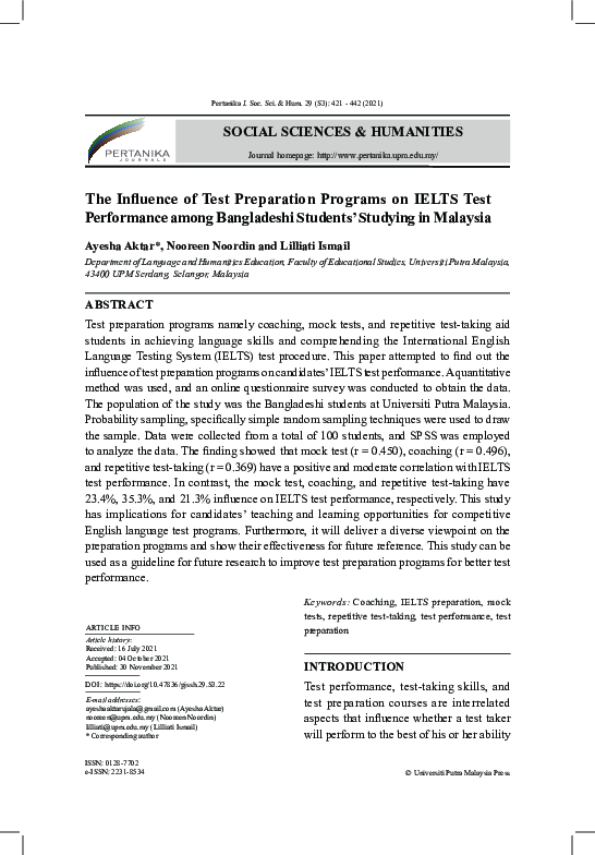 (PDF) The Influence of Test Preparation Programs on IELTS Test ...
