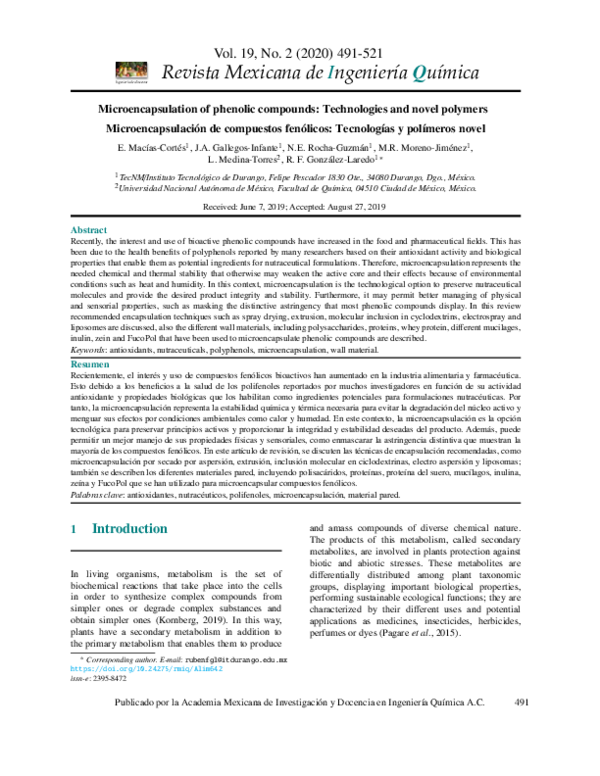 (PDF) Microencapsulation of phenolic compounds: Technologies and novel ...
