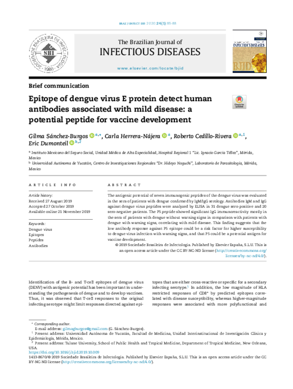 (PDF) Epitope of dengue virus E protein detect human antibodies ...