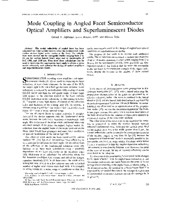 (PDF) Mode coupling in angled facet semiconductor optical amplifiers ...