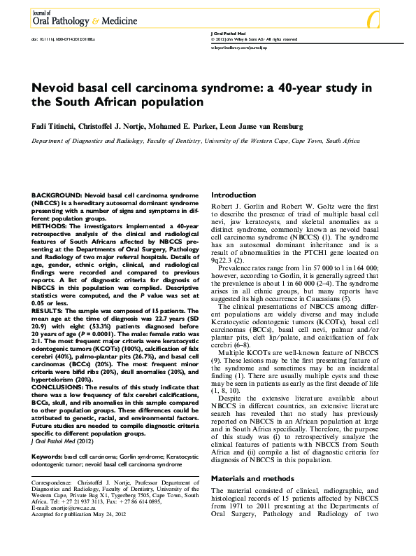 (PDF) Nevoid basal cell carcinoma syndrome: a 40-year study in the ...