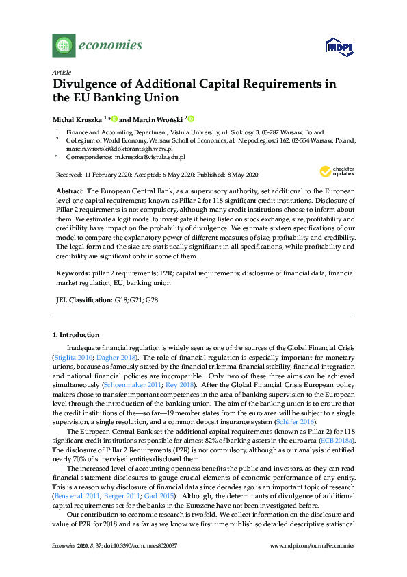 (PDF) Divulgence of Additional Capital Requirements in the EU Banking Union