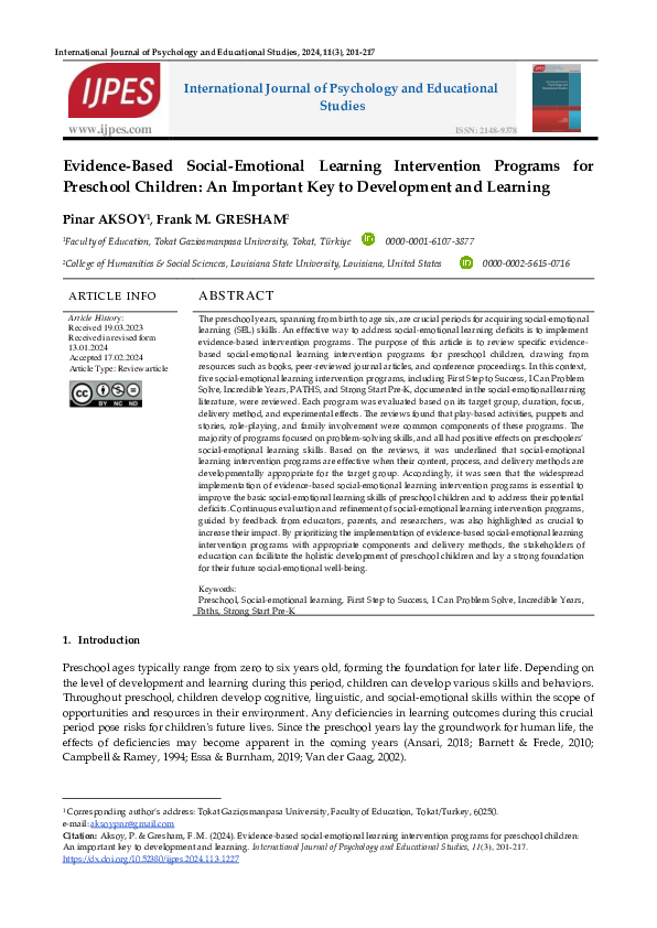 (PDF) Evidence-Based Social-Emotional Learning Intervention Programs ...