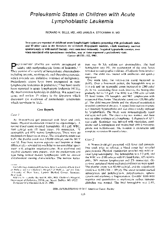 (PDF) Preleukemic states in children with acute lymphoblastic leukemia