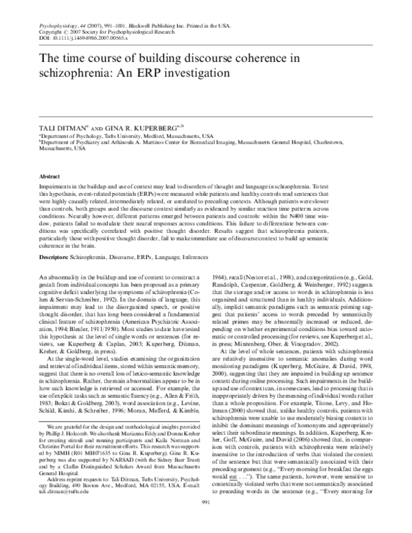 (PDF) The time course of building discourse coherence in schizophrenia ...