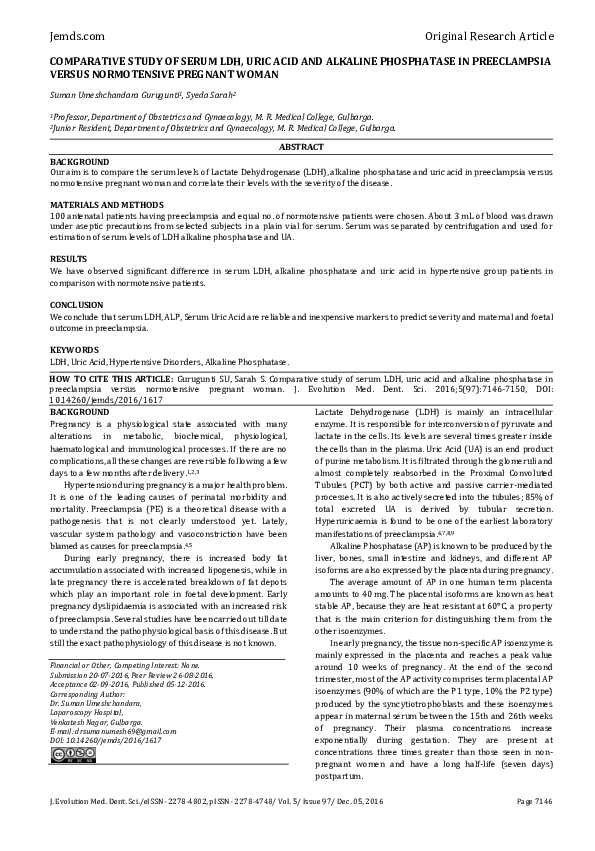 (PDF) Comparative Study of Serum LDH, Uric Acid and Alkaline ...