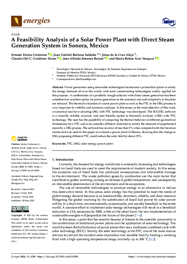 (PDF) A Feasibility Analysis of a Solar Power Plant with Direct Steam ...