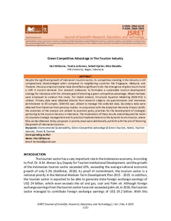 (PDF) Green Competitive Advantage in The Tourism Industry