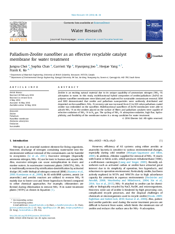 (PDF) Palladium-Zeolite nanofiber as an effective recyclable catalyst ...