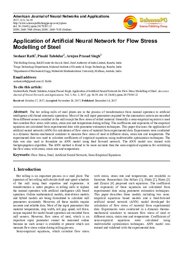 (PDF) Application of Artificial Neural Network for Flow Stress ...