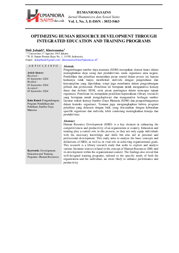 (PDF) OPTIMIZING HUMAN RESOURCE DEVELOPMENT THROUGH INTEGRATED ...