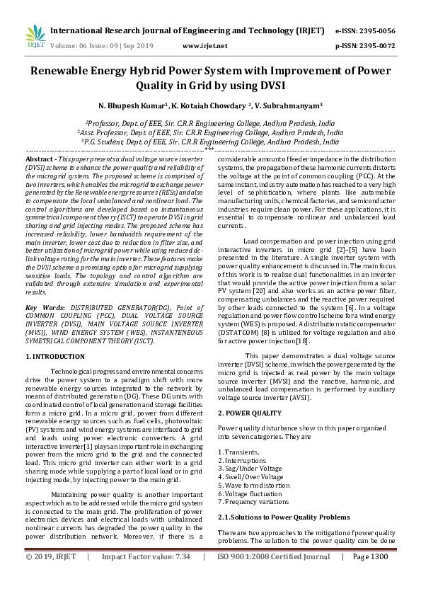 (PDF) Renewable Energy Hybrid Power System with Improvement of Power ...