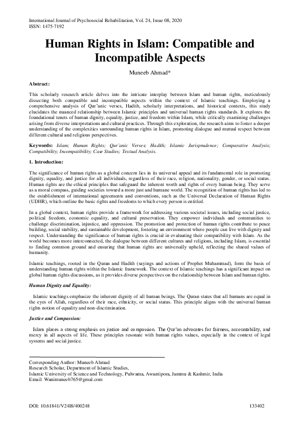 (PDF) Human Rights in Islam: Compatible and Incompatible Aspects