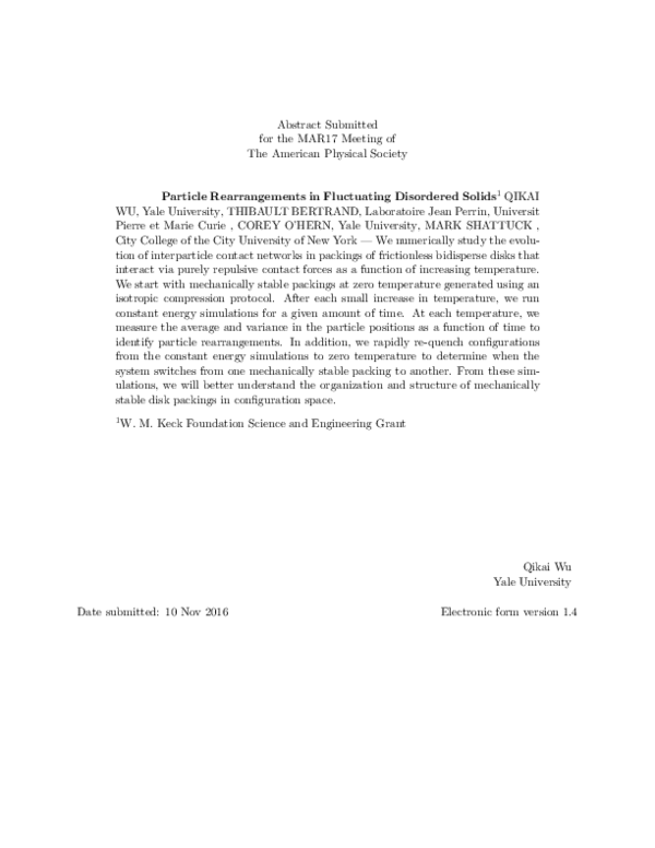 (PDF) Particle Rearrangements in Fluctuating Disordered Solids