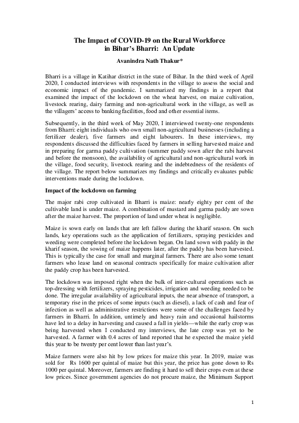 (PDF) The Impact of COVID-19 on the Rural Workforce in Bihar’s Bharri ...
