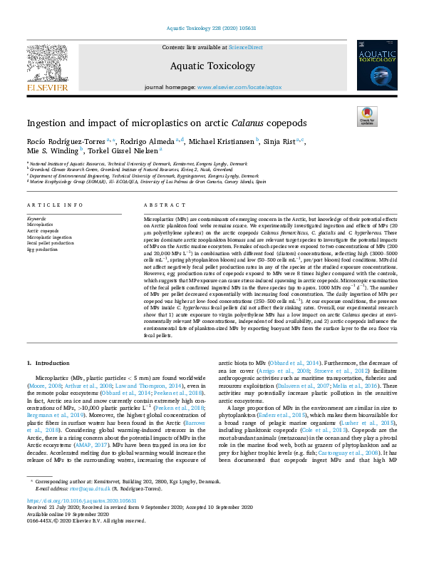 (PDF) Ingestion and impact of microplastics on arctic Calanus copepods