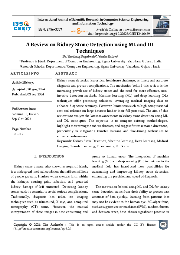 (PDF) A Review on Kidney Stone Detection using ML and DL Techniques