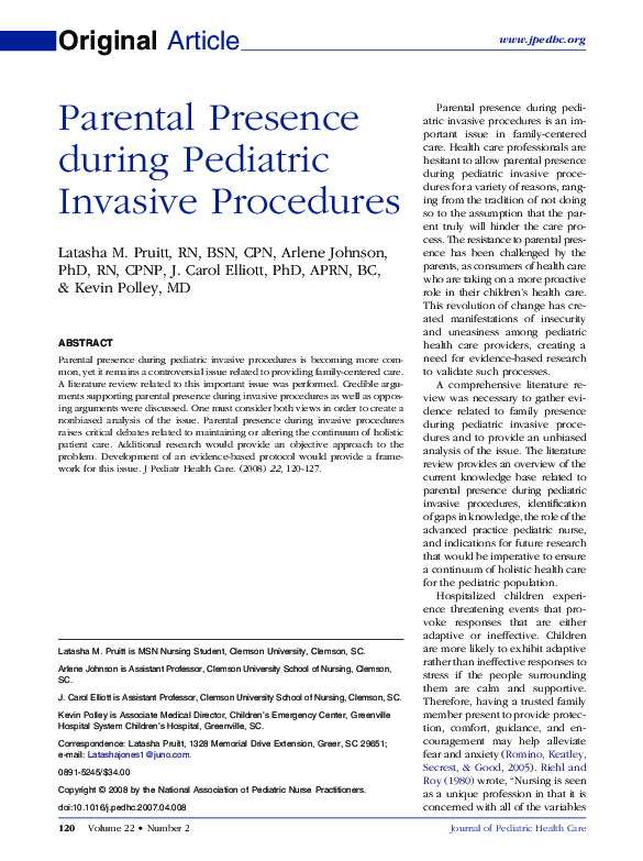 (PDF) Parental Presence during Pediatric Invasive Procedures