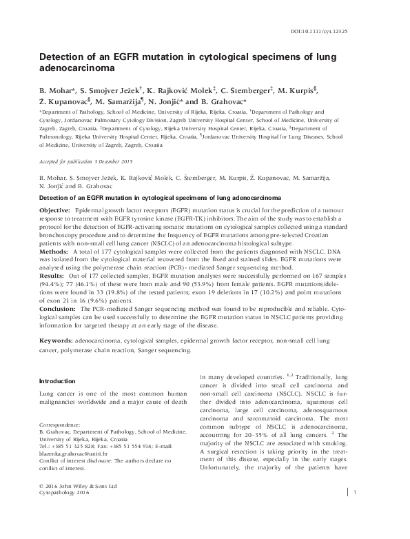 (PDF) Detection of an EGFR mutation in cytological specimens of lung ...