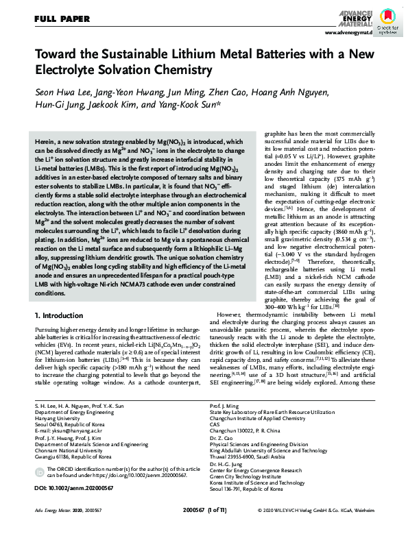 (PDF) Toward the Sustainable Lithium Metal Batteries with a New ...
