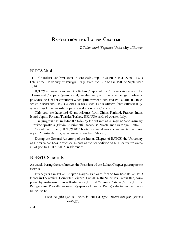 (PDF) Report from the Italian Chapter
